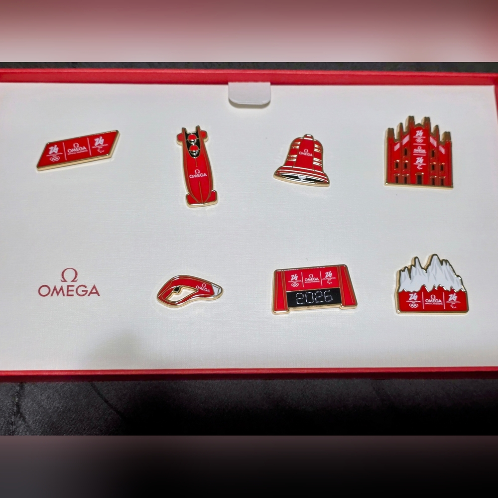 OMEGA NEW 2026 ITALY MILANO CORTINA Winter Olympics Omega Pins Set Box